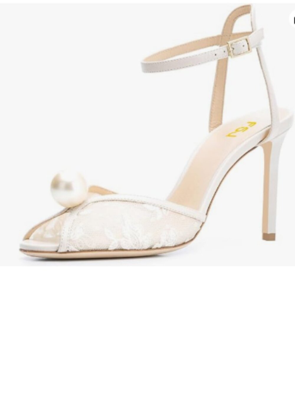 FSJ White Pearl Heeled Adorable Petal Peep Toe Stilettos Ankle Strap Sandals